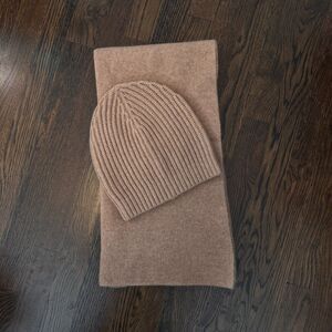 Club Monaco 100% Cashmere Camel Scarf and Beanie Set
